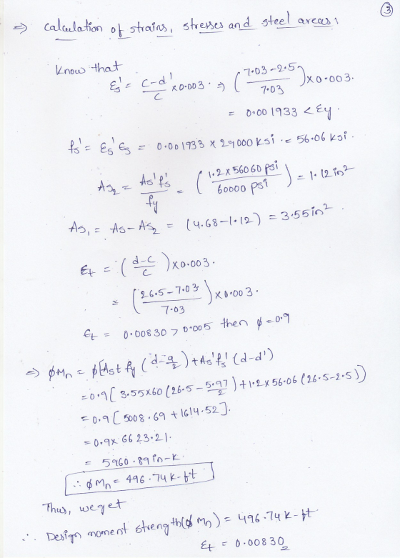 → Calculation of strains, stresses and steel arecco 7.03-25 know that & = cod! -205) Ox0-00 c C-d x0·003 - 7.03 C 0.00 1933