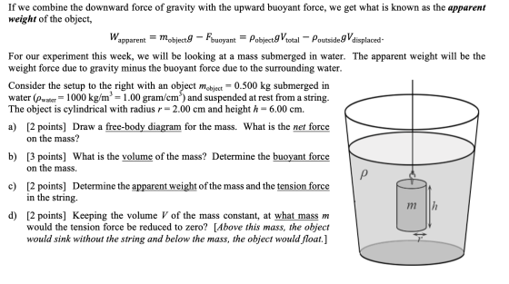 If we combine the downward force of gravity with the upward buoyant force, we get what is known as the apparent weight of the