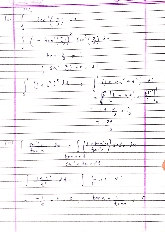 37/4 6 (P) See (ed с tan? (2) sec? (2) dx tan 3 =t 3 da i dt 1/2 see? E de +++} EP (1+ a +²+7) dt f [t 3] 2 7 ct 7 ts t + 2