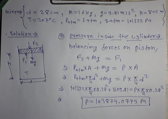 Solution 2 f2 messue inside he slinder balancing forces on piston/ 2