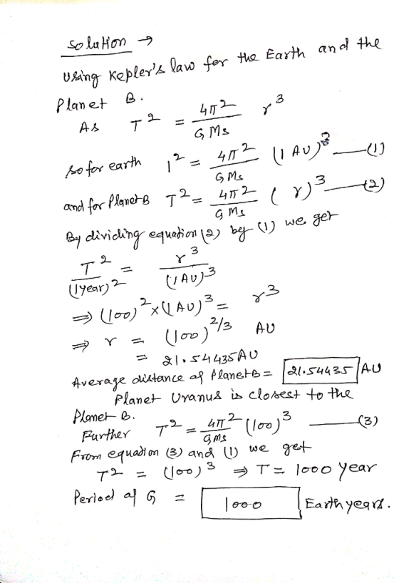 Hha Earth ano the Planet e 3 GMs 2. Planet Uyanus » closest to tthe 3 From equad n (B) and U we yet