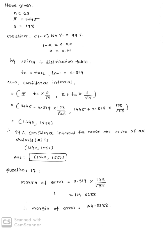 Here given, no 23 Ť = 1445 8 = | 7 8 con sides, CI-3 1007.: 994. 1-0 =0.99 a = 0.01 by using t distribution table tc : tx12,
