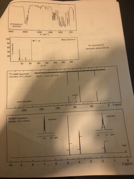 IR Spectrum 4000 3000 2000 V (cm 1600 ) 1200 800 Mass Spectrum No significant UV absorption above 220 mm 120 160 200 240 280
