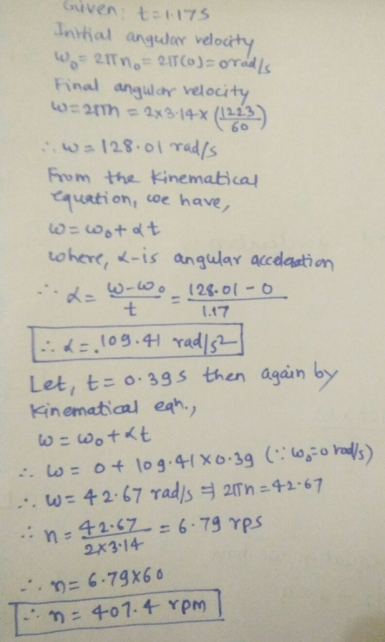 Given t=1175 Initial angular relocity Wo 2017.- 21100) = orad Is Final angular relocity ws2016 = 9x3.14% (1203) w=128.01 rad