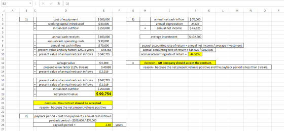 X fax 1) B C E F G H I J K L M N O P cost of equipment working capital introduced initial cash outflow $ 200,000 $ 50,000 $ 2