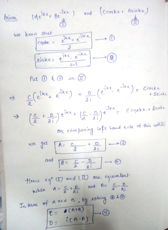 we kne that İkx ,-kx). Cceske . + Dsinkx on comborina left hand 시cle of thi uyku) twe qet and enie ai Intajas of A and B , b