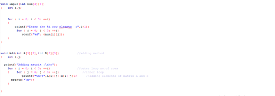 void input (int num[3] [3] { int i, j; for (i = 0; i < 3; ++i) :,i+l); printf(Enter the $d row elemnts for(j = 0; j < 3; ++
