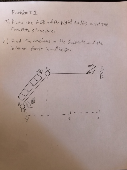 Problem #1 a) Dram the FBD of the rigid bodies and the complete structure. b) Find the reactions in the supports and the inte