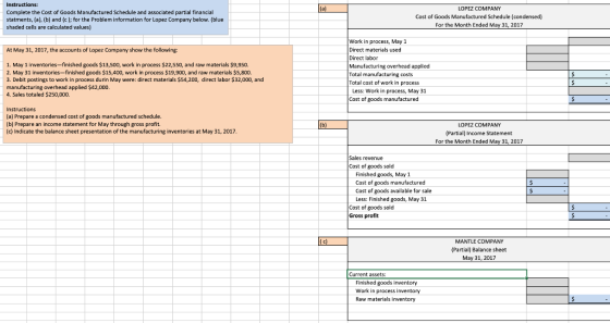 Complete the Cost of Goods Manufactured Schedule and associated partial financial statments, (a), (b) and(c)for the Problem i