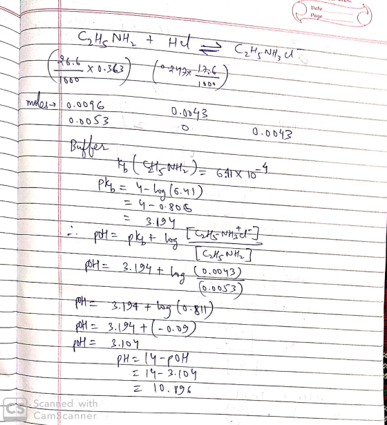 TC Mc NH₂ + H 2 C₂H5NH₂ U fat x0363) (02924 ha) 6 X0.363 176 1101 moles 10.0096 moleslo.0096 0.0053 0.004s 2004 Buffer tant S
