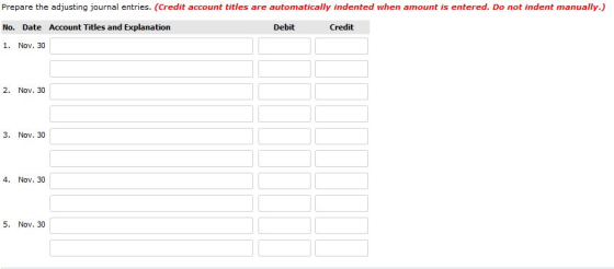 Prepare the adjusting journal entries. (Credit account titles are automatically indented when amount is entered. Do not inden