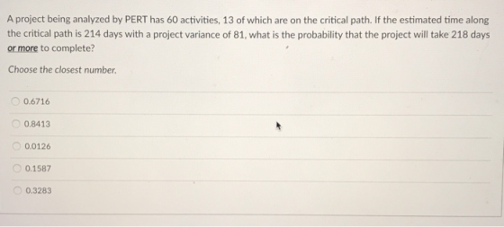 A project being analyzed by PERT has 60 activities, 13 of which are on the critical path. If the estimated time along the cri