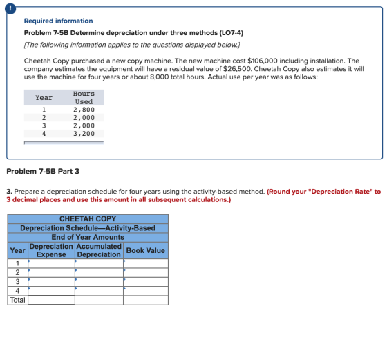 Required information Problem 7-5B Determine depreciation under three methods (LO7-4) [The following information applies to th