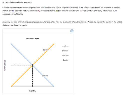8. Links between factor markets Consider the markets for factors of production, such as labor and capital, to produce furnitu