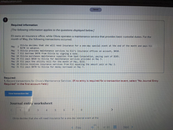 mheducation.com Saved Required information [The following information applies to the questions displayed below.] Eli owns an