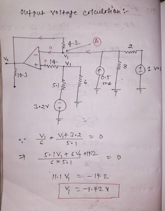 oufput voltage criculation in A 4.2 w Vo 14 V V T 8 m 1 1 Vol 10.3 a 0.5 6 501 T w 7 Ť 3.2v T ř + Vit 2.2 Sol ? solv,+ 6 Vp +