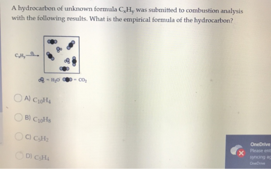 A hydrocarbon of unknown formula C Hy was submitted to combustion analysis with the following results. What is the empirical