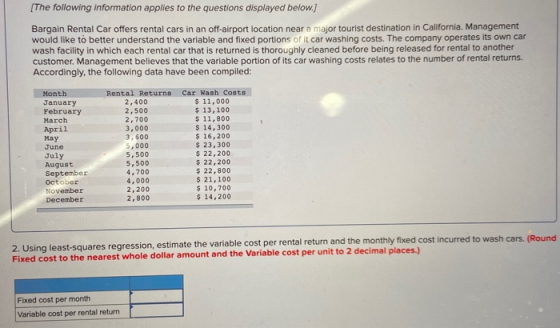 [The following information applies to the questions displayed below.) Bargain Rental Car offers rental cars in an off-airport