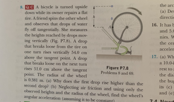 8. QIC A bicycle is turned upside I--- down while its owner repairs a flat tire. A friend spins the other wheel and observes