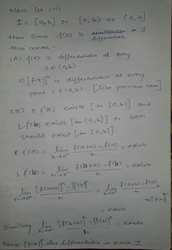 differentiable Now let Lii I= [a,b ] or [a,b) or (a,b] then since fx is continuous in I this means - (A) f(x) is differentiab