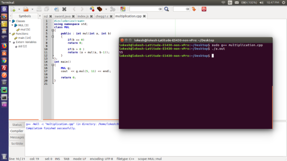 Terminal E IN) (100%) ) 10:47 PM * Symbolssql sword.java Classes index.js HomeworkLib1.cx multiplication.cpp x #includeciost ream»