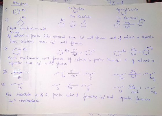 Reactant XI acetone Ag NO / CHOM • No Br Reaction No Reaction No (2 SNA ( Both mechanism will occur. of solvent is protic lik