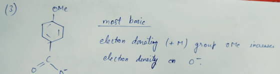 most basic ome increases electron election donating (+M) group density on or
