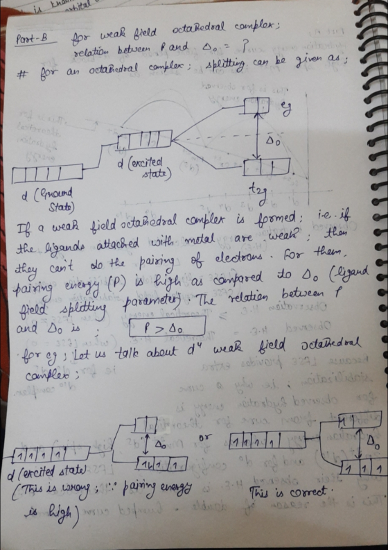 thell whital Part-B fer weak field octa Redoal complex; relation between of and Do Pons # for an octahedral complex; splittin