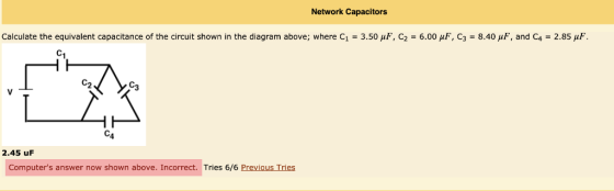Network Capacitors Calculate the equivalent capacitance of the circuit shown in the diagram above; where C1 = 3.50 μF, С: 6.0