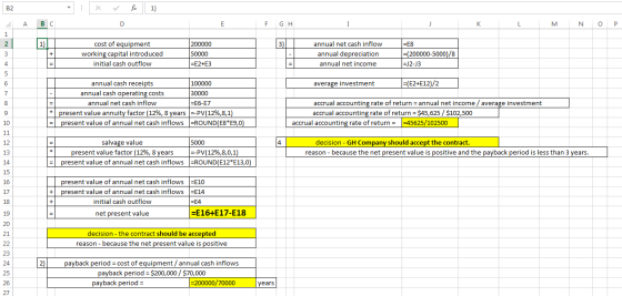 X fx 1) F G H I J K L M N O P 3)T cost of equipment working capital introduced initial cash outflow 200000 50000 =E2+E3 annua