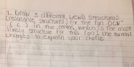 I DraW z different bevis Structures crcsonance shuctures)Frr the ron Ocv ( c ). ǐn the certer.、nnenis the mast kelu Structuie For his ron Use formal chdrge s to explain your Chorte