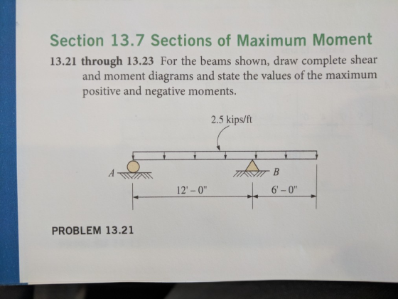Section 13.7 Sections of Maximum Moment 13.21 through 13.23 For the beams shown, draw complete shear and moment diagrams and