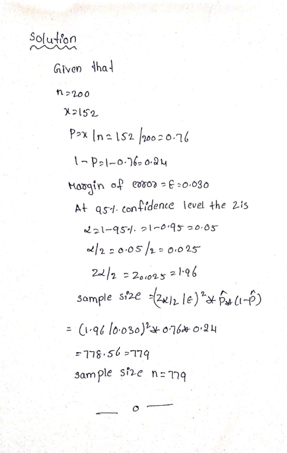 Solution Given tha n 200 X2152 Hoogin o At q5% confidence level the 2-5 2112 20,02s 778.50ク779 sample Sf2e nn