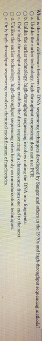 What is the major difference between the DNA sequencing techniques developed by Sanger and others in the 1970s and high-throu
