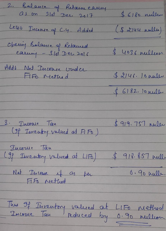 2. Balance auf Refaum early Os on 31st Dec 2017 $6180 nullen Lesso Income of C.4. Added ($ 2144 nellen) Obening Balance of Re