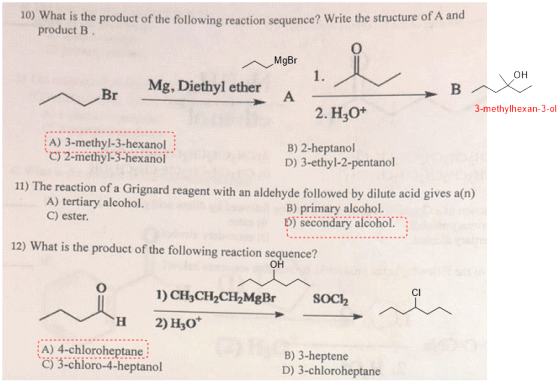 10) What is the product of the following reaction sequence? Write the structure of A and product B. MgBr 1. Mg, Diethyl ether