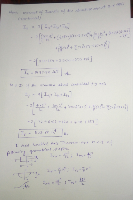 Ccentroidal) z 21 235.654 +213.30十273,818 Mo T of tu sucue about cenhoidal y-y axis 2| 4x6 I used Parallef Axis Theosem and MoTO follouw ● geometrical shafte bel 3 12