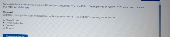Sunnyside Solar Consultants provided $199,000 of consulting services to Delton Developments on April 14, 2020, on account Use