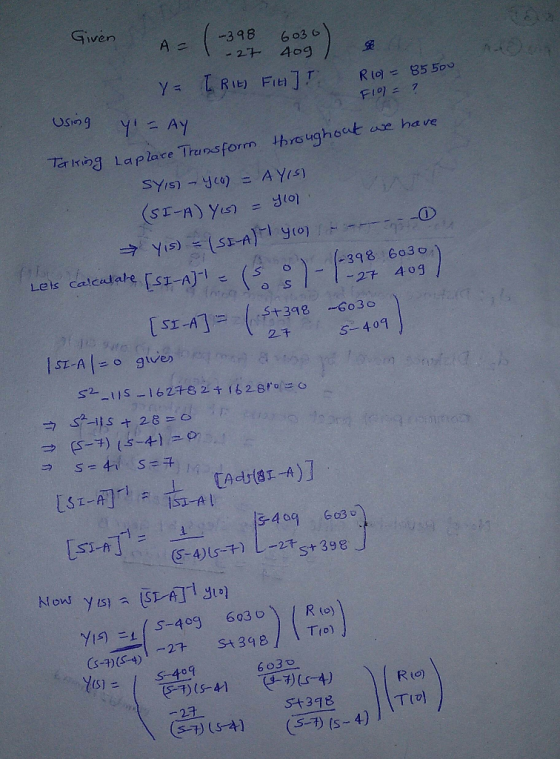 398 6 03 6 ughout ae ha ve lar Ig Laplace lhunes forrn SYs) -.yco) AY(s) = Lels caleaJalS-AS -27 40g 2チ S 401 5-4 og 603 Esi