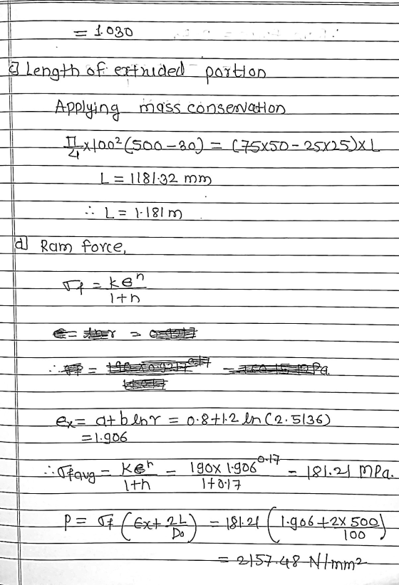 = 1030 a length of entrided portion Applying mass conservation *1002(500 – 20) = (75X50 - 25x250xL 4 L = 1181-32 mm :: L = 1.