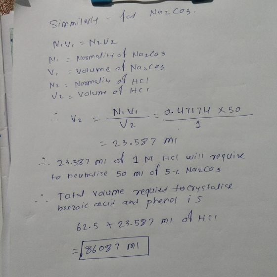 ct Mazcoz. Simmilesih – Nov = N2 U2 N - Normality of Narcos V = volume of Narcos N2 - Normality of HCl Ur- volume of Hor Nivi