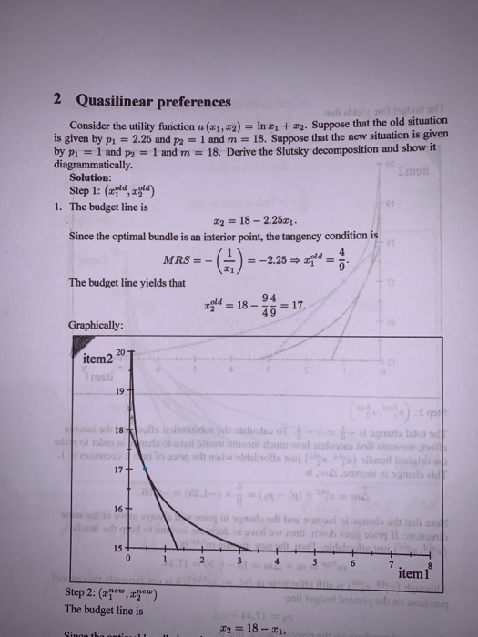 2 Quasilinear preferences Consider the utility function u (1,32) = In + 32. Suppose that the old situation is given by Pi = 2