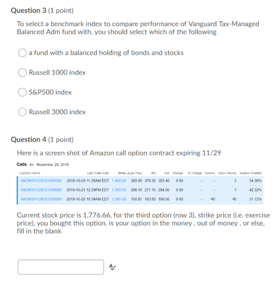 Question 3 (1 point) To select a benchmark index to compare performance of Vanguard Tax-Managed Balanced Adm fund with, you s