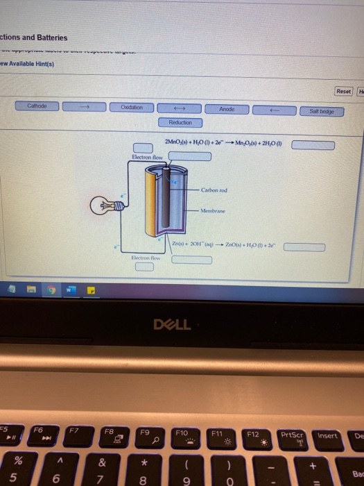 actions and Batteries ew Available Hint(s) Reset H Oxidation Anode Sait bndge Reduction 2MnO46) +H.0020-M06) 2H000 Carbon rod