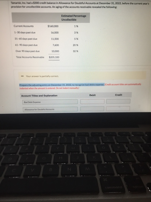 inchado $300 credit balance in Allowance for Doubtful Accounts at December 31, 2022, before the current years provision for