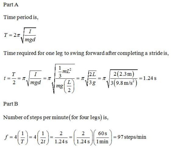 Part A Parta Time period is, Time required for one leg to swing forward after completing a stride is, - M TIT t=- = . = 2 V m