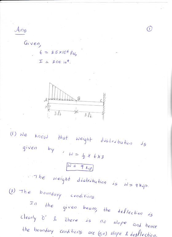ng 5 3ft (I) We know that weightditrbu tien is iven T he weight distrabu ticn is Wh (9) The boundary condi tions qiven beam the dellectiens Tn the decilyo, e there is no slope and hence the bow)dury cond. licng are Go) slope & de#plectic