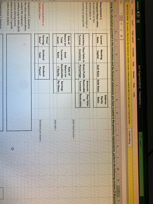 Le Search AutoSave OOR PI Unit 1 Project Fal 2020 (6) - Protected View File Home Insert Page Layout Formulas Data Renew View
