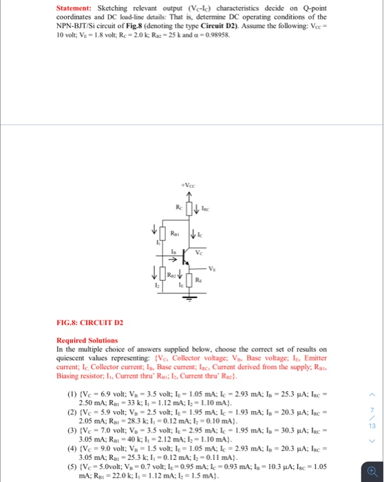 Statement: Sketching relevant output (Vel) characteristics decide on Q-point coordinates and DC load-line details: That is, d