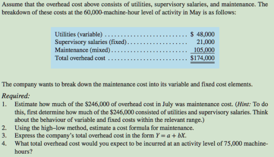 Assume that the overhead cost above consists of utilities, supervisory salaries, and maintenance. The breakdown of these cost